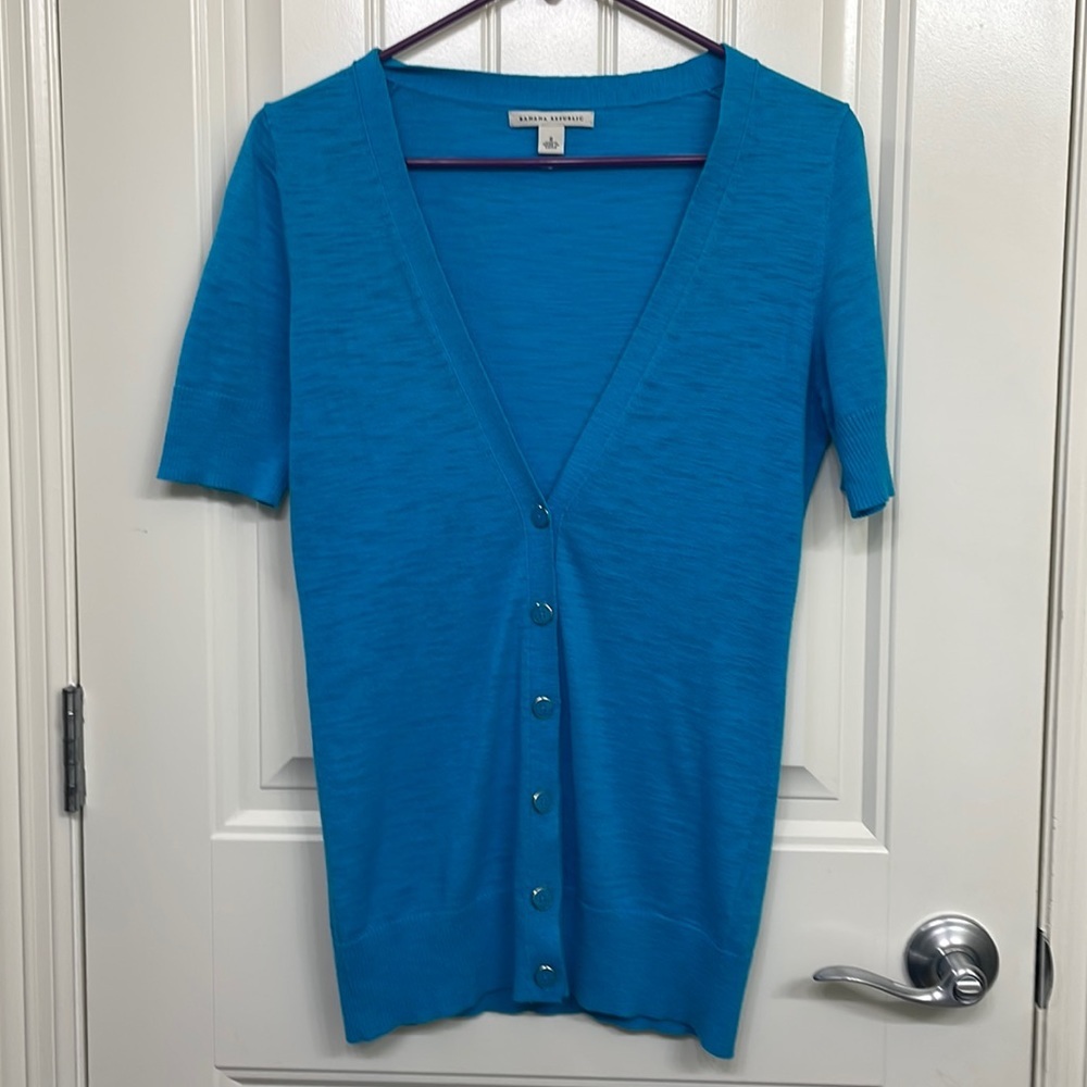 Blue Short-Sleeve Cardigan BANANA REPUBLIC small